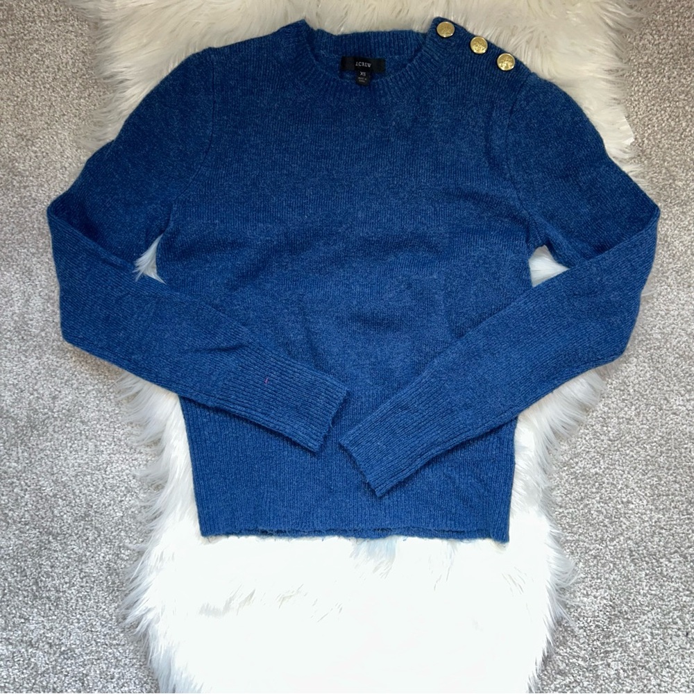 J. Crew Factory Blue Crewneck Sweater with Ribbed Trim